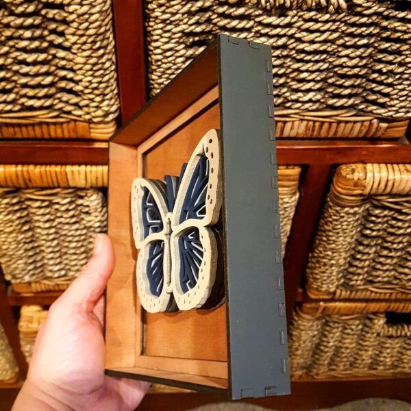 Butterfly Wall Art _ Inside Wooden Box Frame - Side View